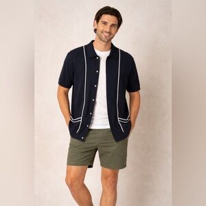 J. Peterman Knit Polo Shirt Size LG Navy Blue Button Down Preppy Casual Office